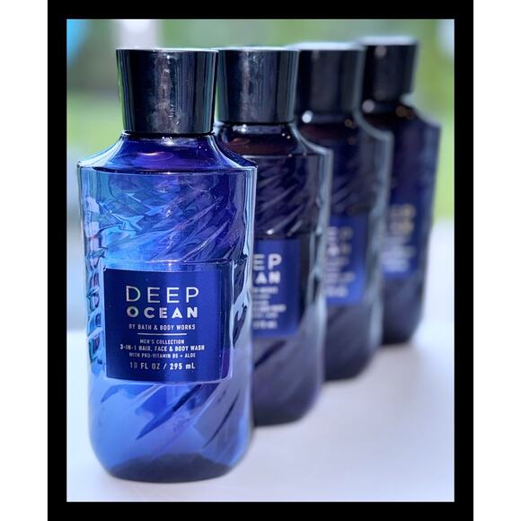 Bath & Body Works 10 fl oz DEEP OCEAN for Men 3-in-1 Hair Face Body Wash Gel x4